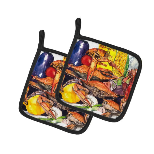 Pot Holder Set of 2 | Heat Resistant Quilted Hot Pads | 7.5 x 7.5 Inch | Veron's and Crabs