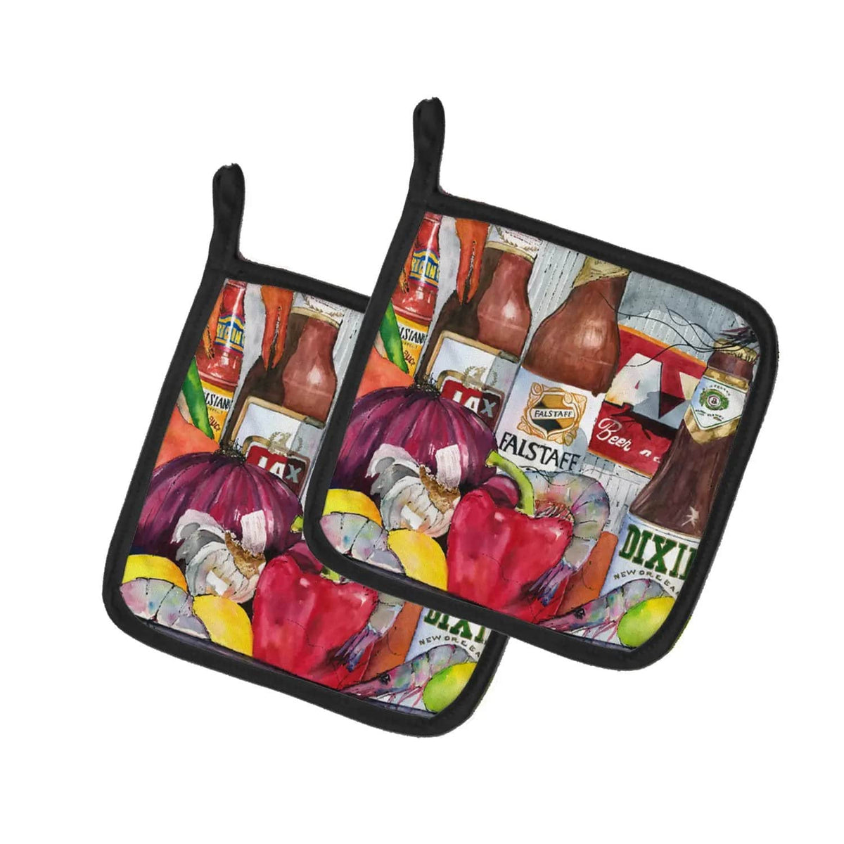 Pot Holder Set of 2 | Heat Resistant Quilted Hot Pads | 7.5 x 7.5 Inch | New Orleans Beers and Spices (Style 2)