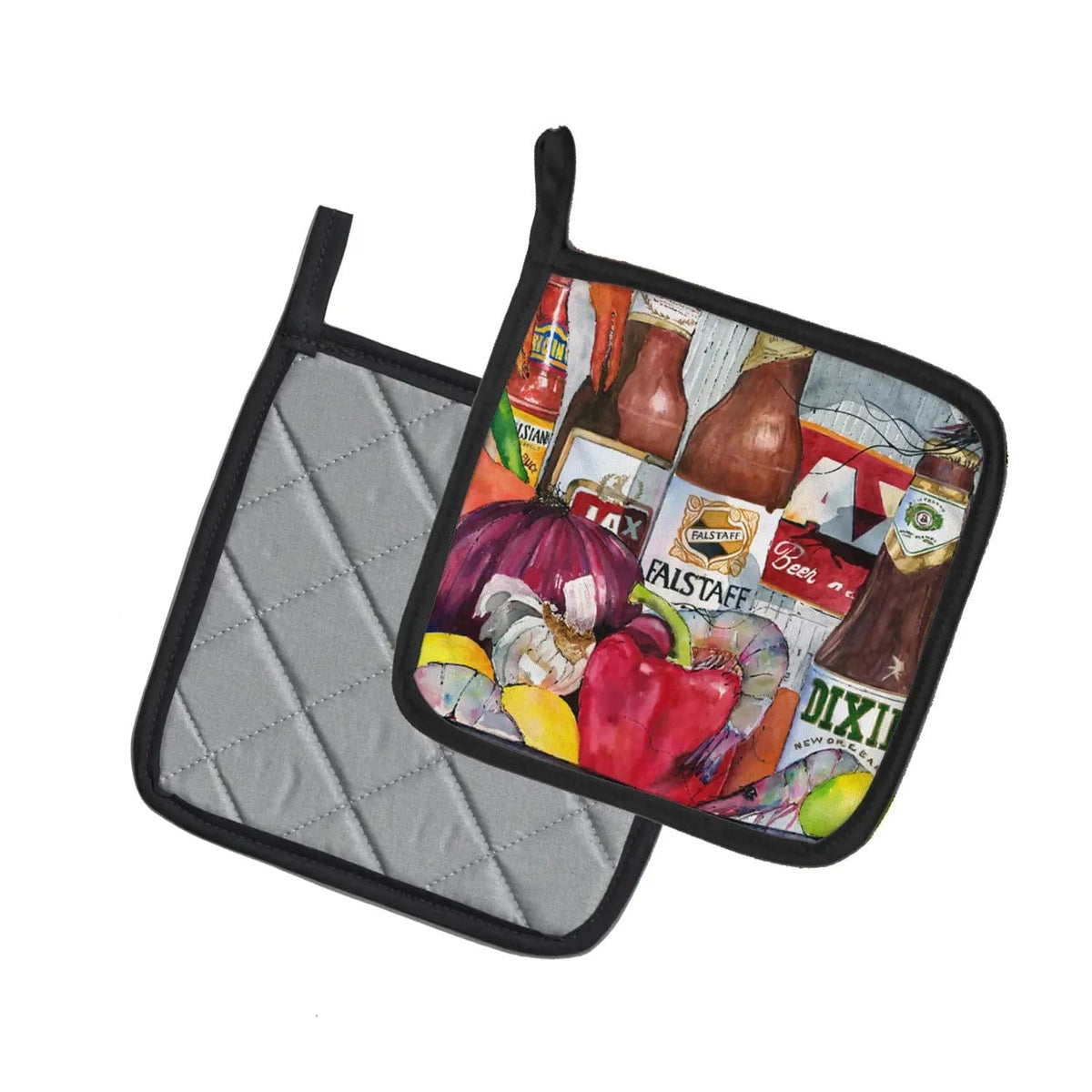 Pot Holder Set of 2 | Heat Resistant Quilted Hot Pads | 7.5 x 7.5 Inch | New Orleans Beers and Spices (Style 2)