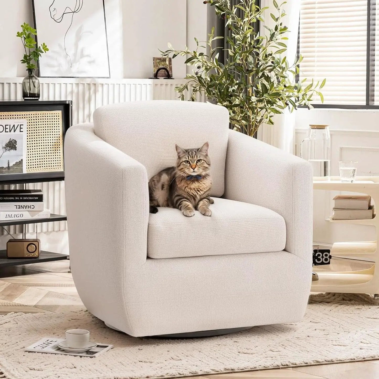 Beige 360 Degrees Swivel Armchairs Fully Assembled from PriceLows™
