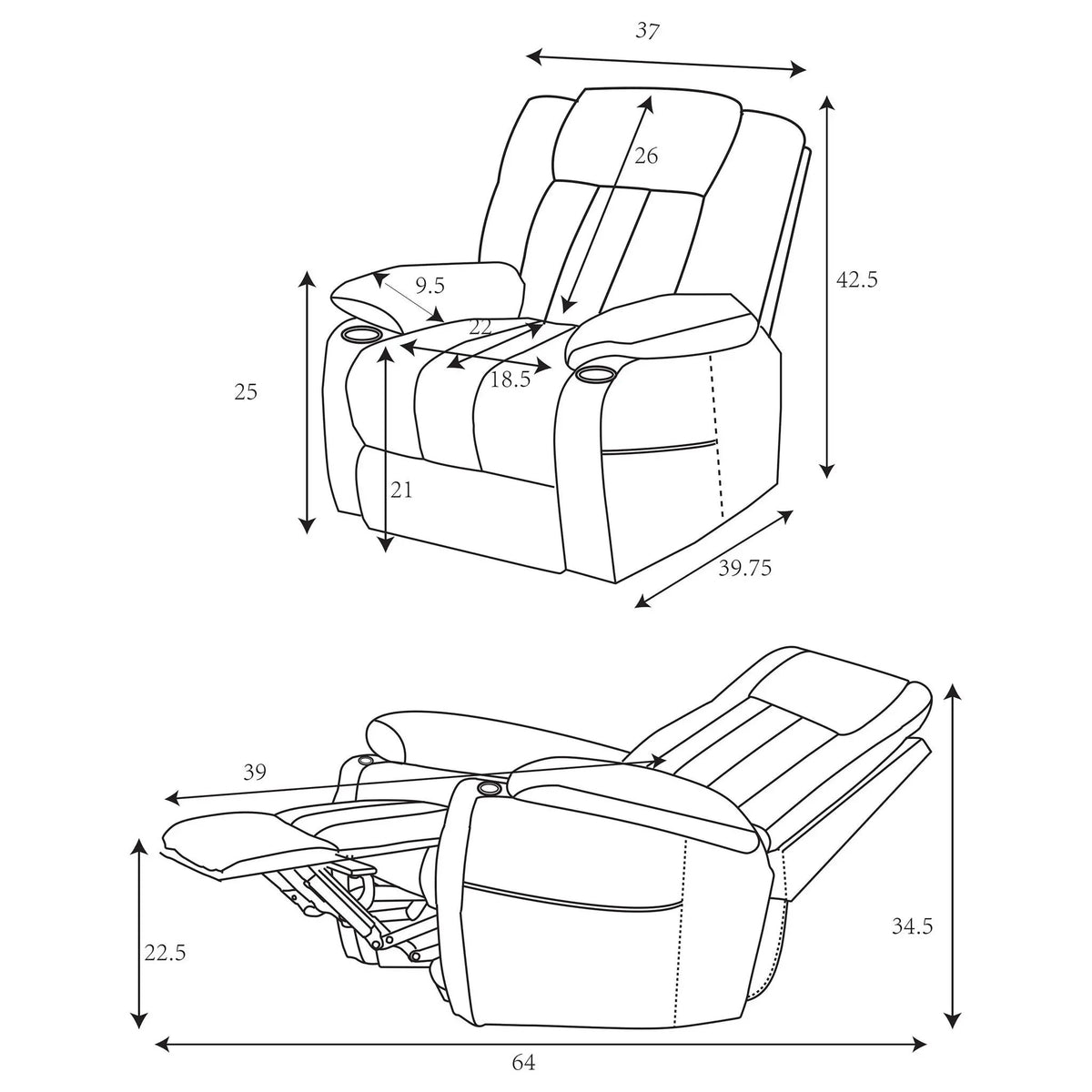 Beca Power Lift Recliner | Upholstered | Integrated Cupholders | USB Charging Port