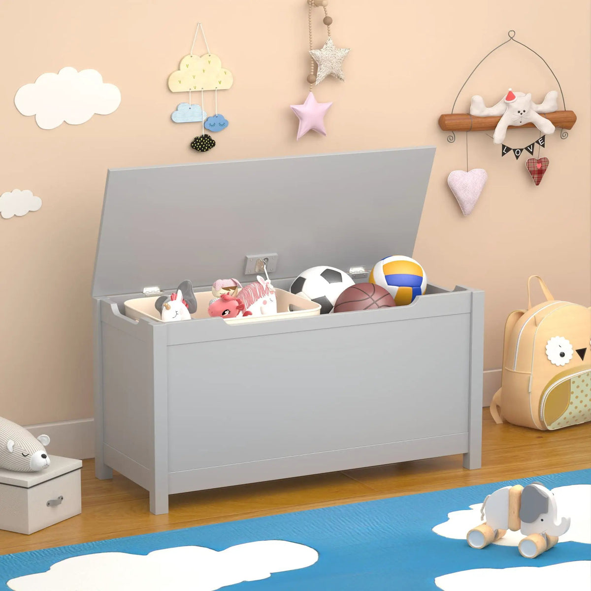 Toy Storage Box | Safety Hinged Lid | 2.7 Cubic Feet