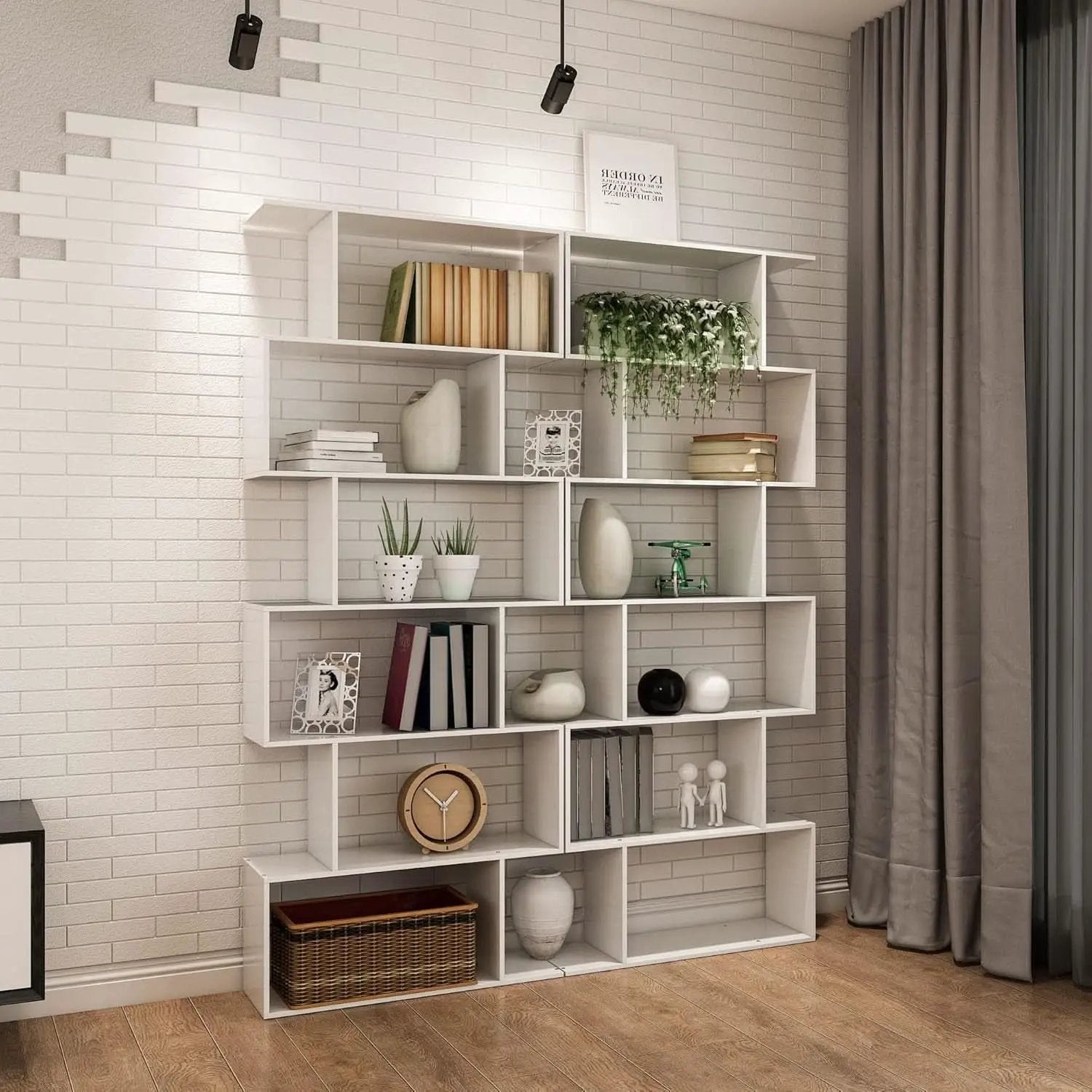 S Shaped Bookshelf White 6 Tier Display Bookcase Office from PriceLows™