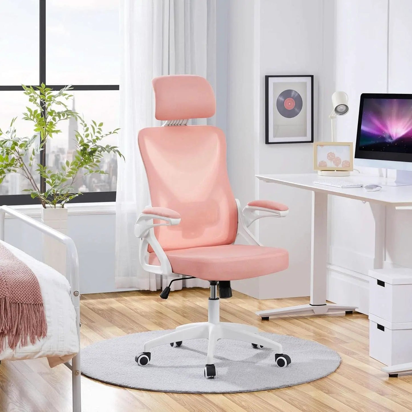Ergonomic Office Chair High Back Mesh White Pink Lumbar from PriceLows™