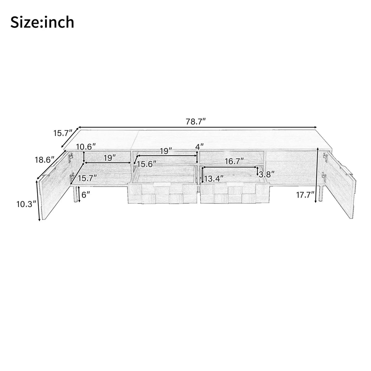 TV Stand | Media Console | 78.7 Inch with 2 Drawers 4 Cabinets | Mid Century