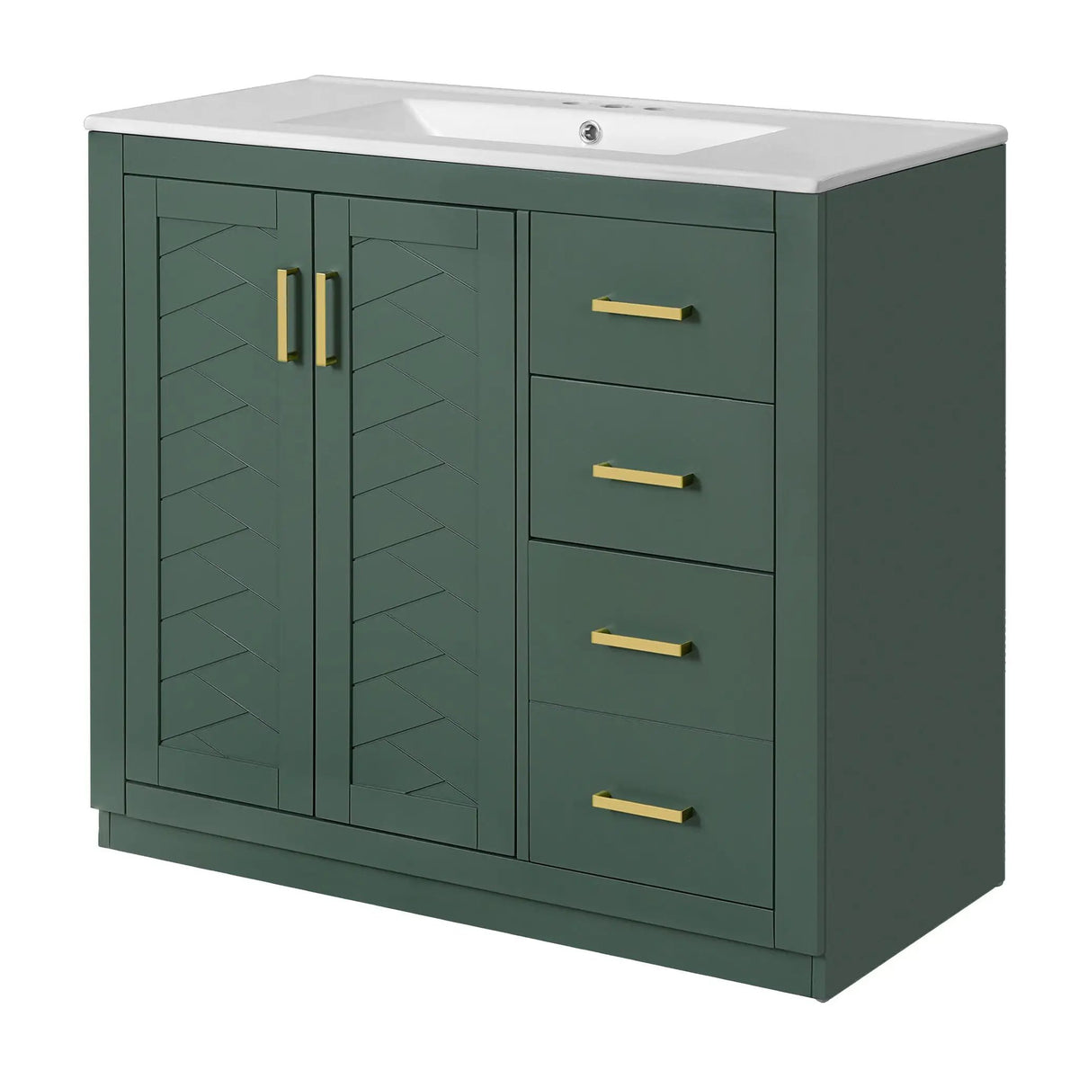 36 Inch Bathroom Vanity | Ceramic Sink Combo | 3 Drawers | Soft Closing Doors