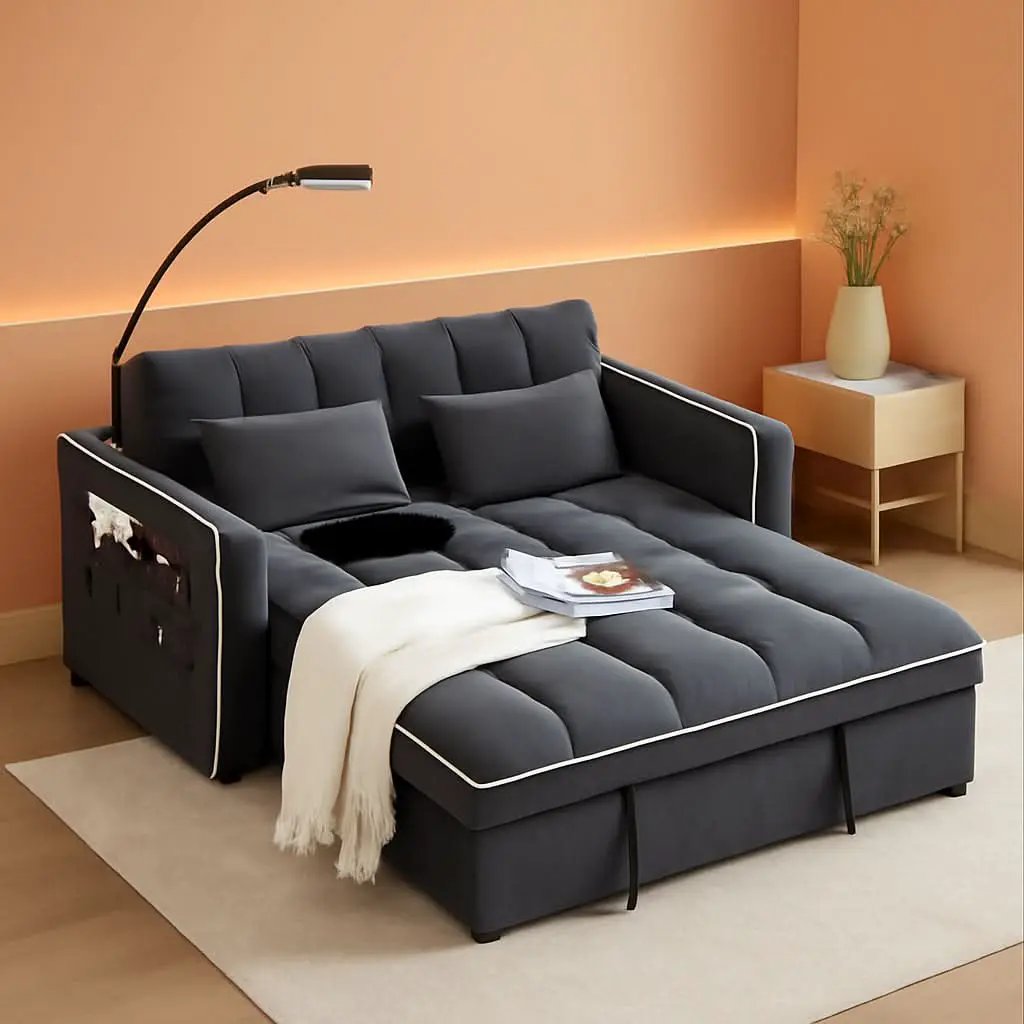 Velvet Charcoal Gray Adjustable Convertible Sleeper Sofa from PriceLows™