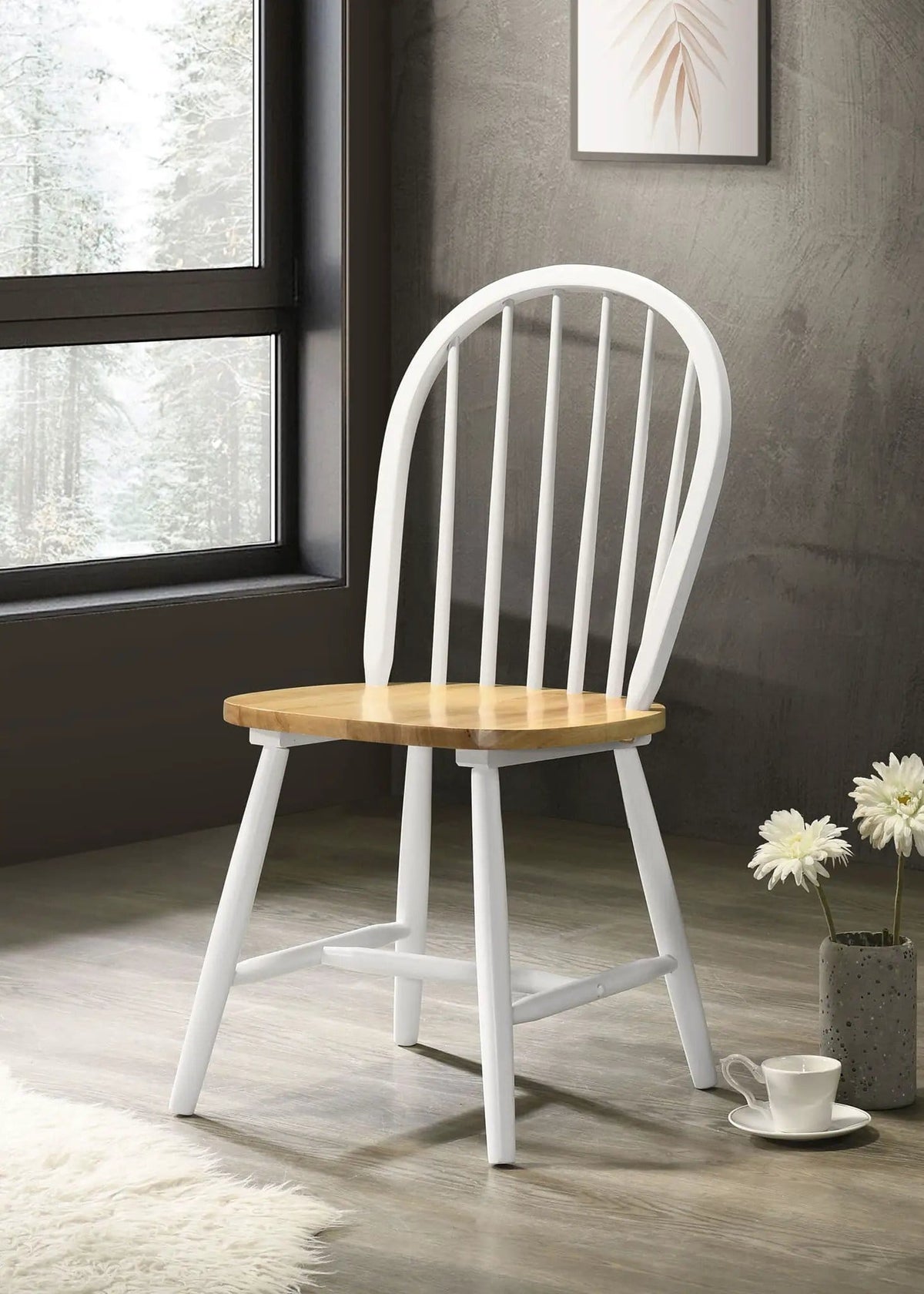 Cinder Wood Dining Side Chair White (Set of 4) | 17.75 x 19.5 x 36.5 in | Rubberwood & Engineered Wood | Dining Room