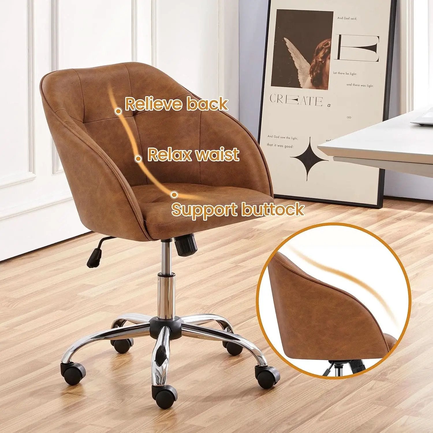 Brown Faux Leather Desk Chair With Adjustable Tilt from PriceLows™