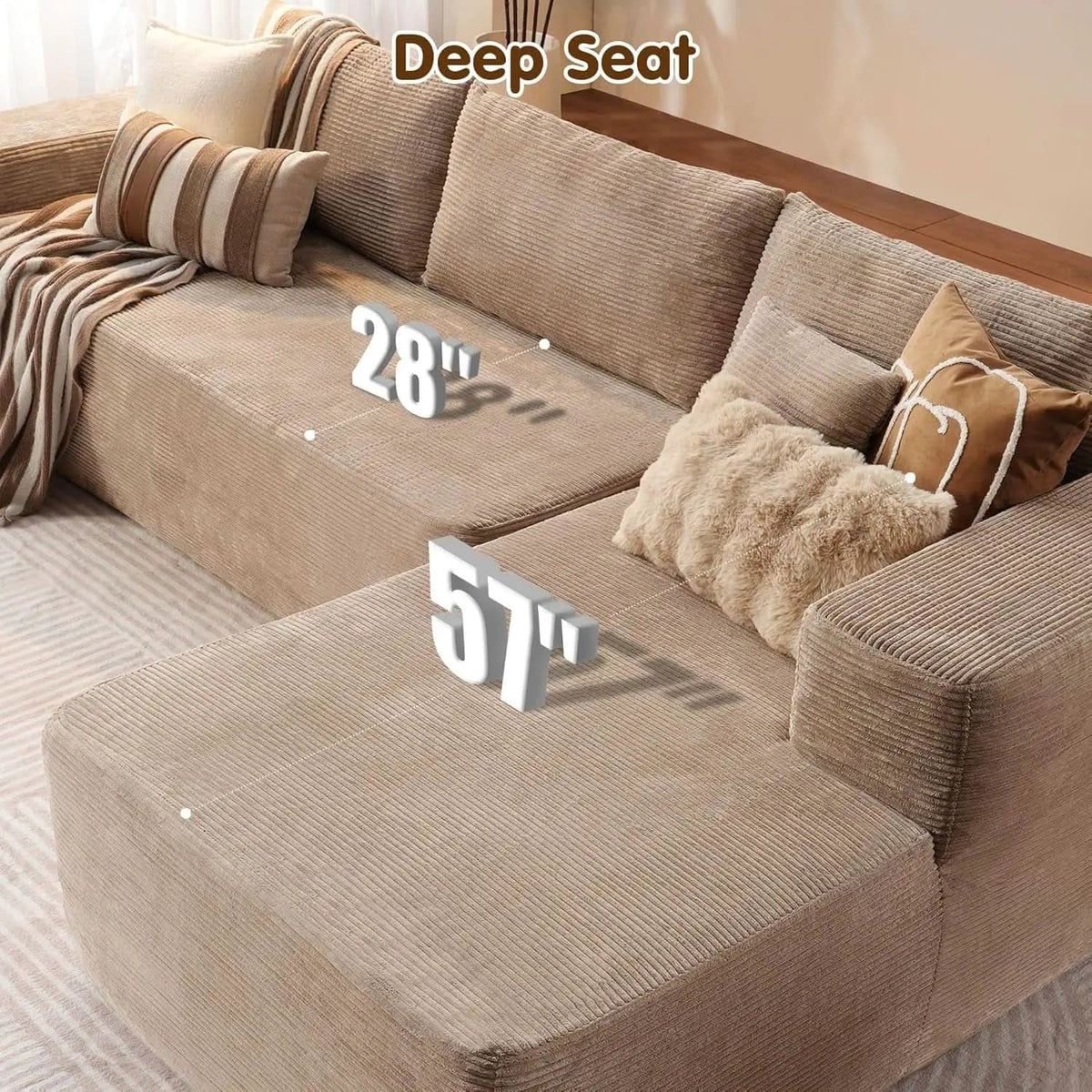 104 Inch Cloud Sectional Couch With L Shaped Chaise Modern Modular Sofa In Camel Corduroy Fabric from PriceLows™