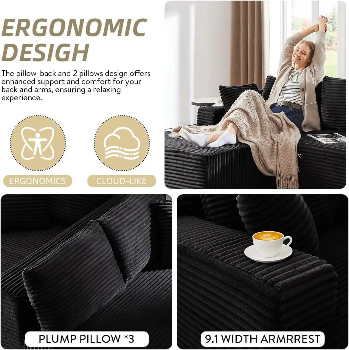 104 Inch L Shape Modular Sectional Couch with Chaise from PriceLows™