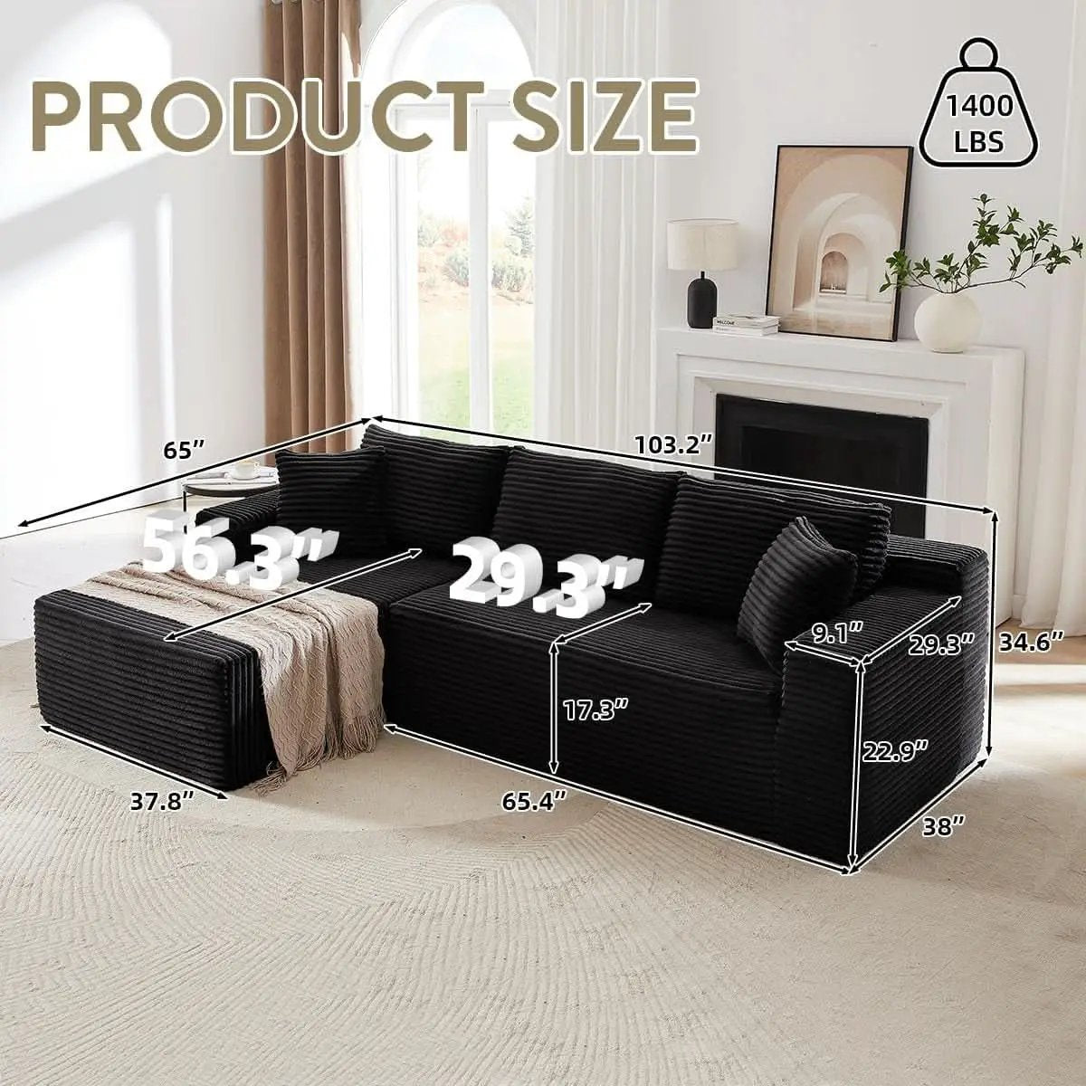 104 Inch L Shape Modular Sectional Couch with Chaise from PriceLows™