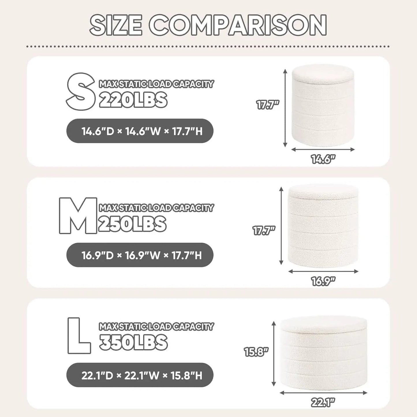 Round Storage Ottoman With Tray White VelvetFabric from PriceLows™