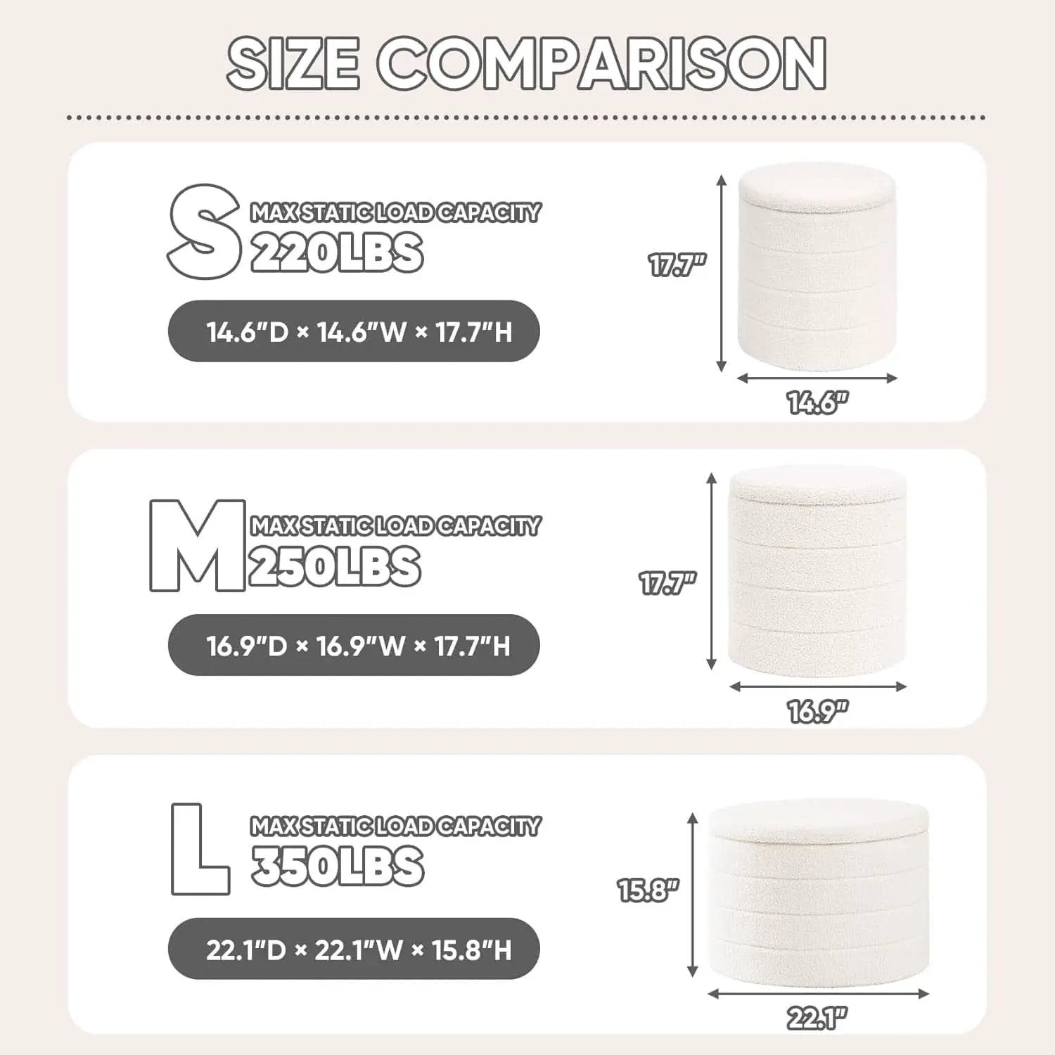 Round Storage Ottoman With Tray White VelvetFabric from PriceLows™