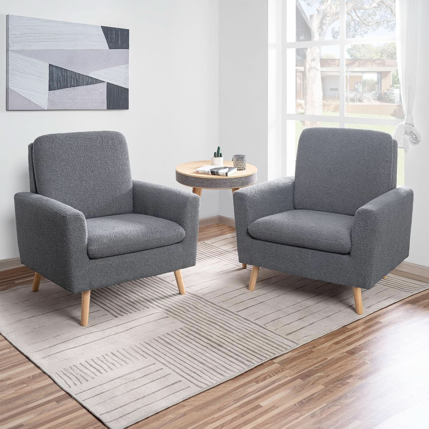 Gray Mid Century Modern Plush Upholstered Armchair from PriceLows™