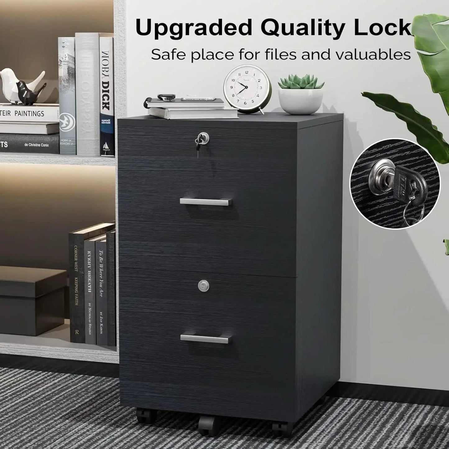 2 Drawer Rolling File Cabinet With Lock For Letter Size Folders Under Desk Black from PriceLows™
