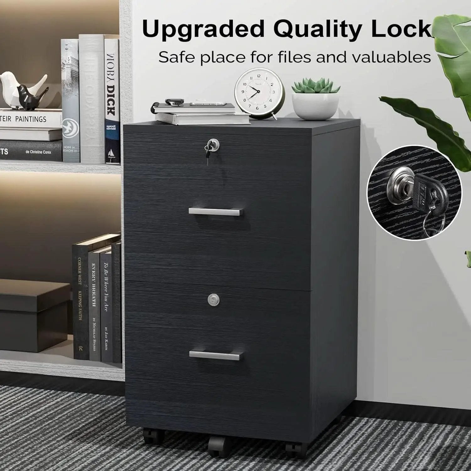 2 Drawer Rolling File Cabinet With Lock For Letter Size Folders Under Desk Black from PriceLows™