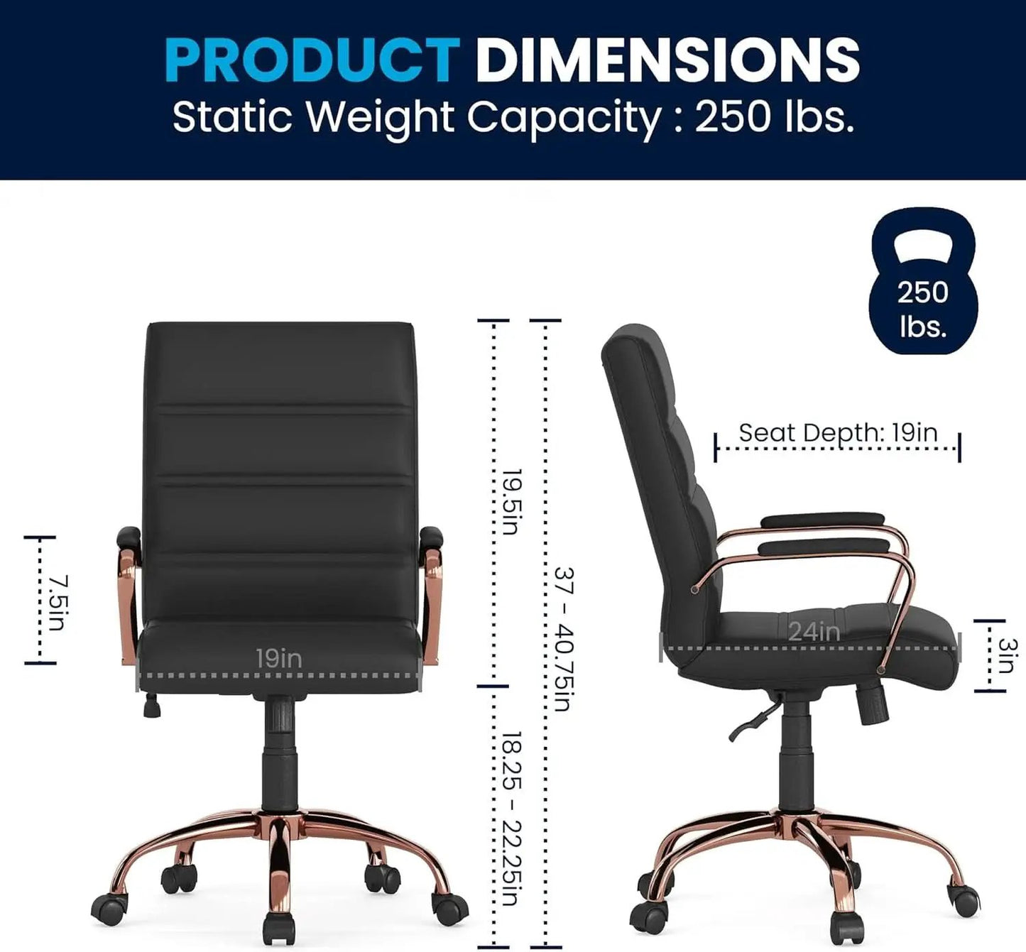 Whitney Mid Back LeatherSoft Desk Chair With Adjustable Height Black Rose Gold from PriceLows™