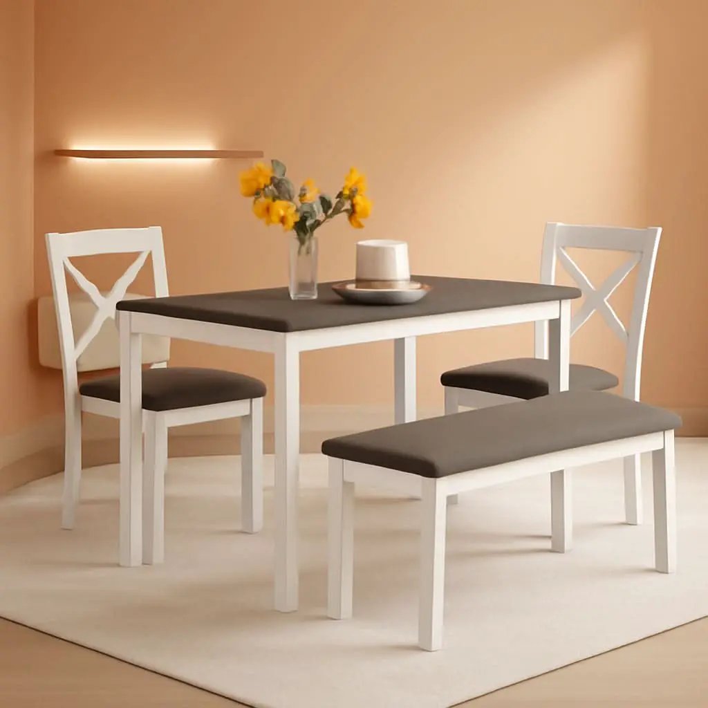 White Slate Grey Solid Wood Contemporary Dining Table Six Seater from PriceLows™
