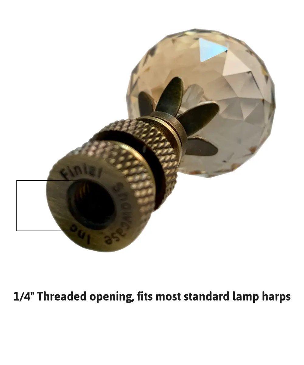 Lamp Finial | Faceted Crystal Ball | Antique Brass | 2.25 Inch
