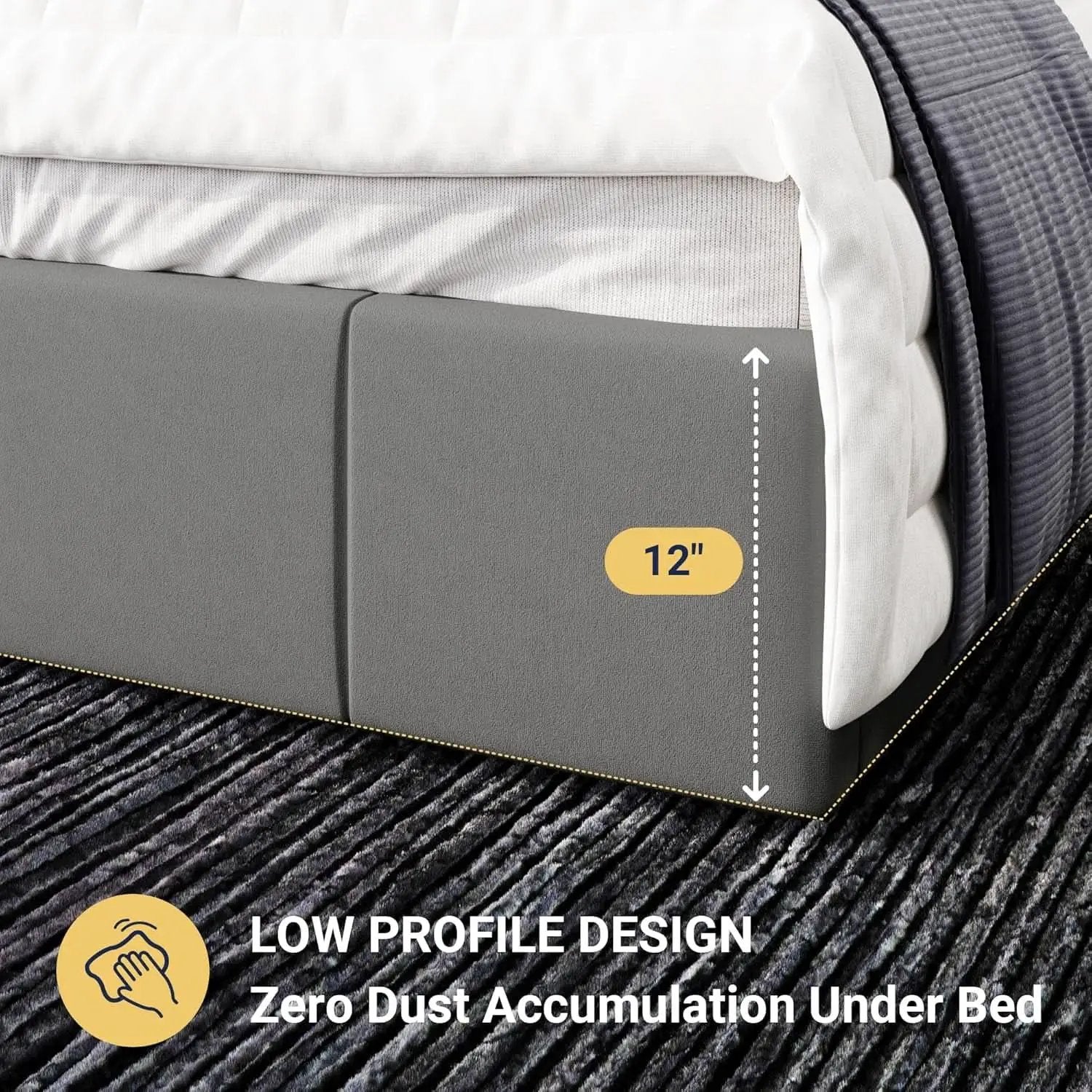 King Size Grey Velvet Upholstered Platform Bed Frame from PriceLows™