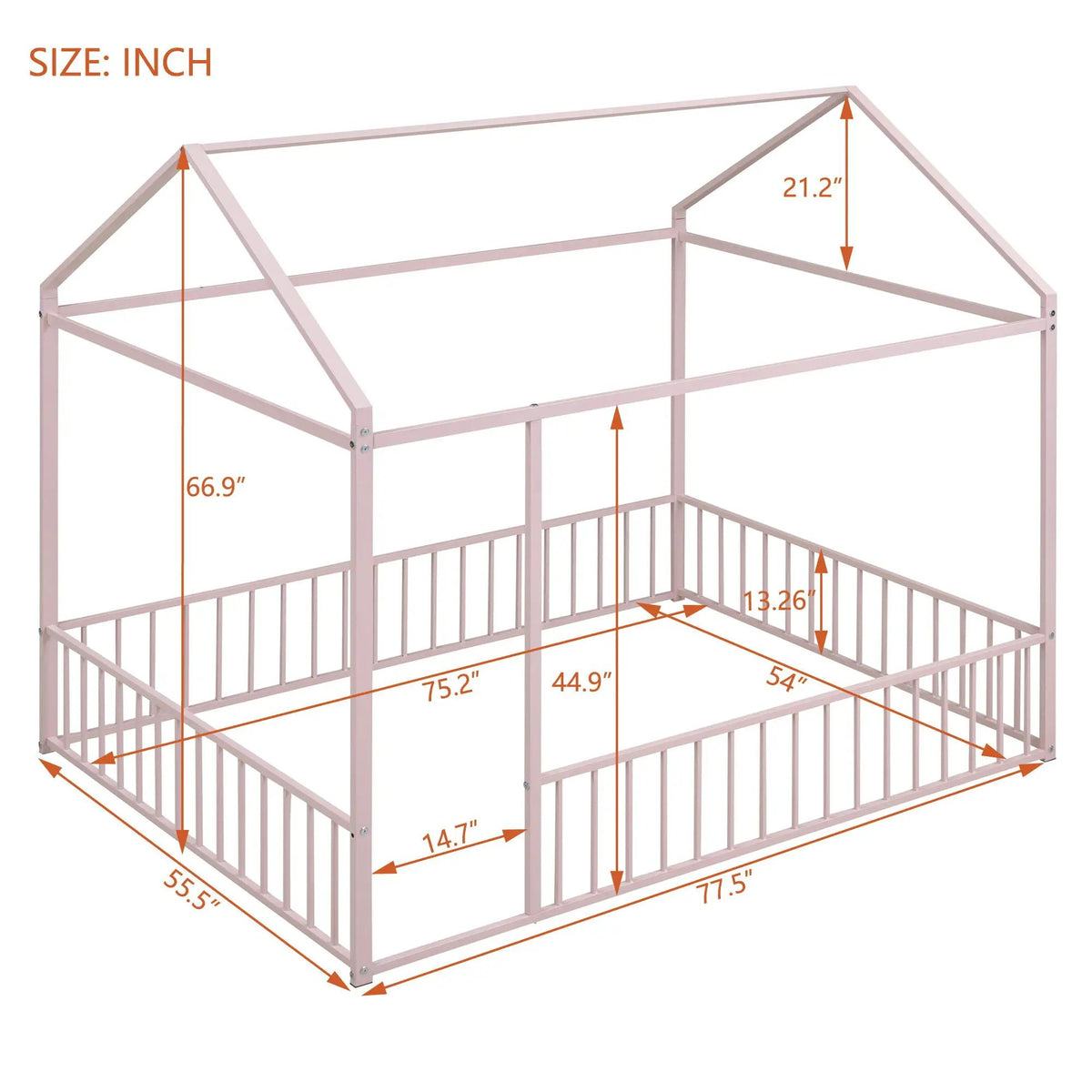 Kids Metal Bed Frame | Roof And Side Fence | Semi Enclosed Space | Three Colors