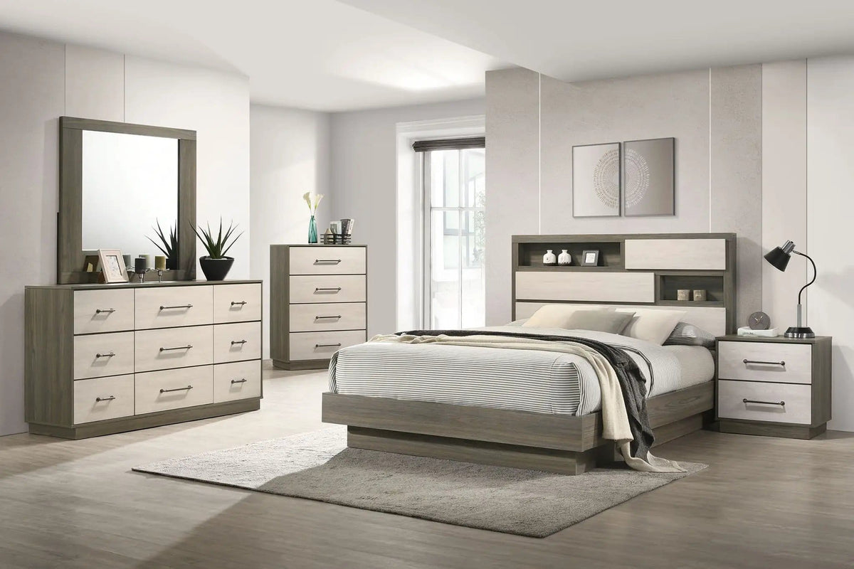 Fenwick 5-piece Eastern King Bedroom Set Grey | 5-Piece Set | Metal & Veneer | Oak