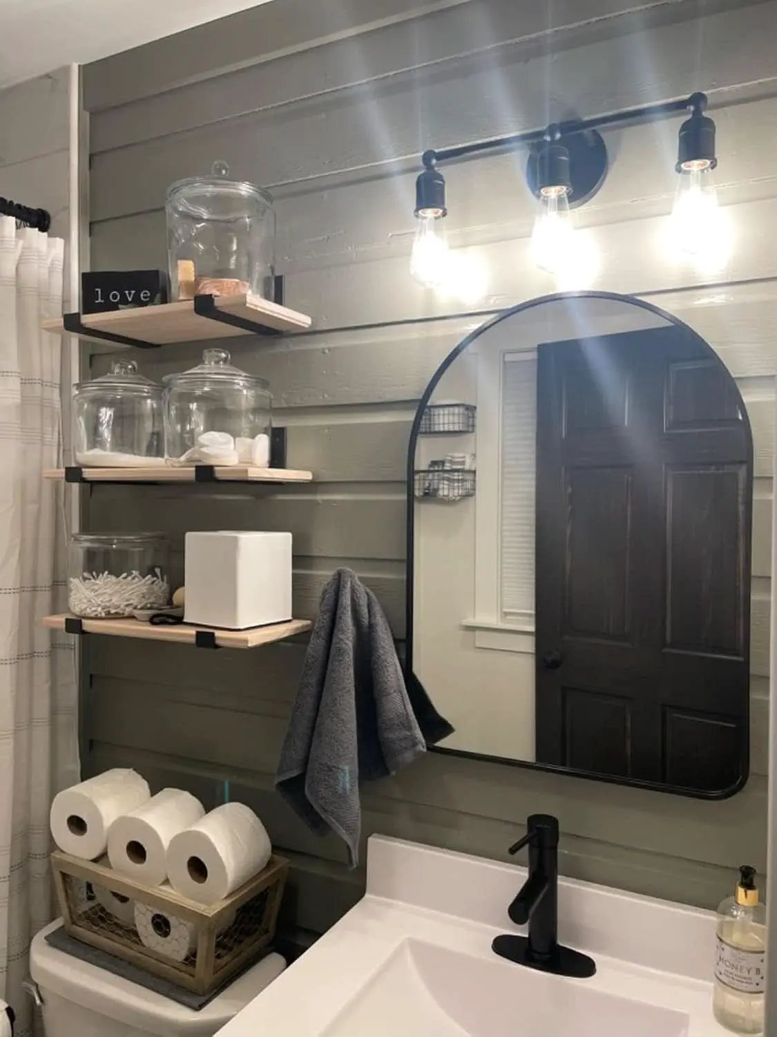 24x36 Inch Black Arched Wall Mounted Mirror With Brushed Metal Frame For Bathroom Vanity from PriceLows™