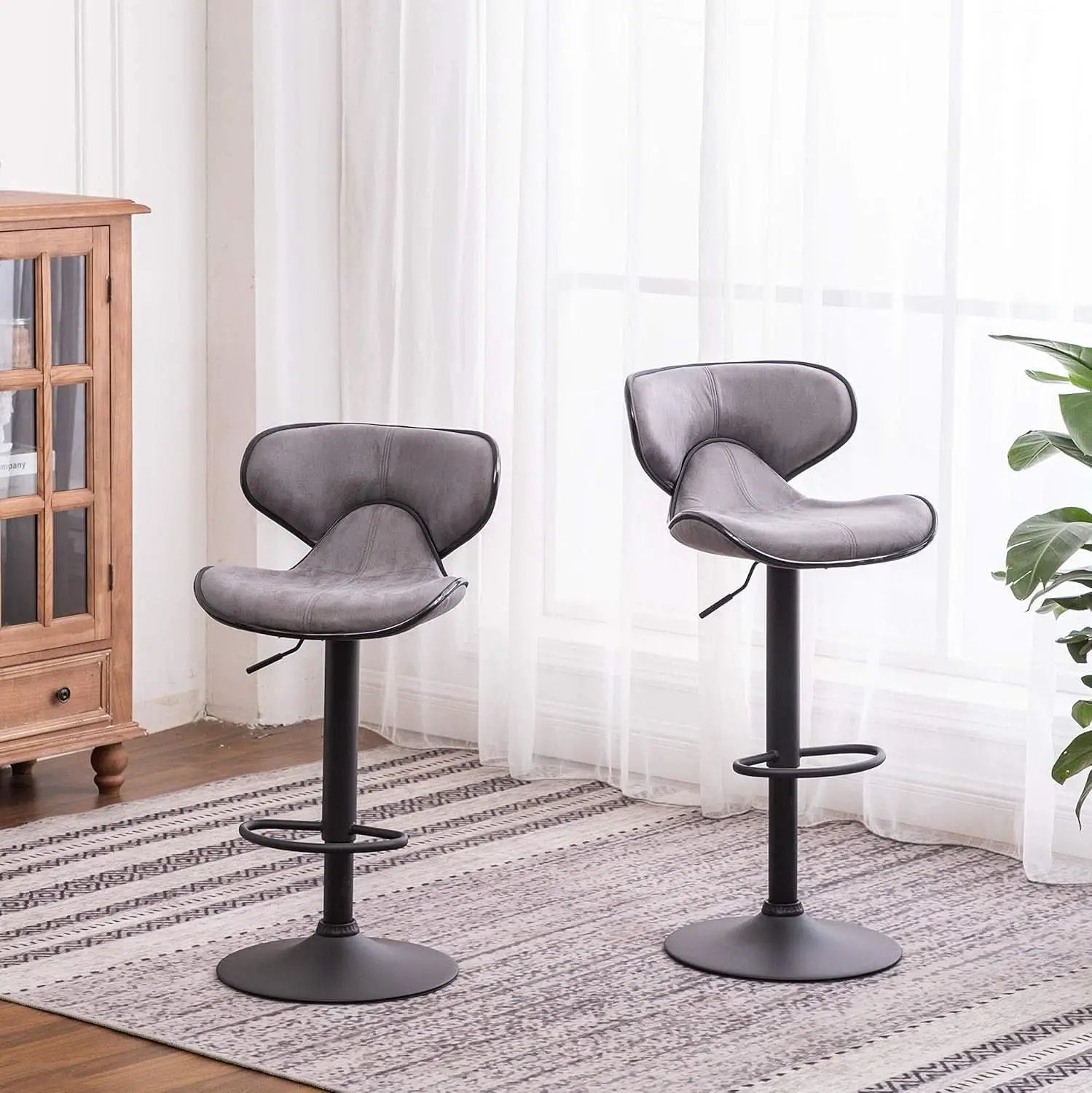 Weathered Gray Upholstery Adjustable Swivel Barstools Set from PriceLows™