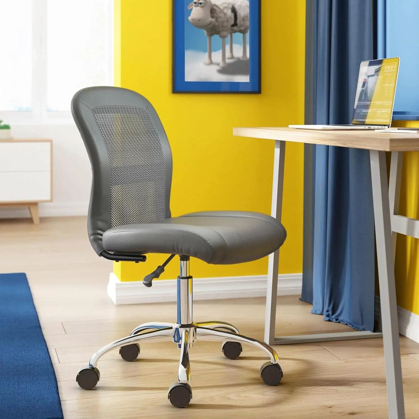 Gray Armless Desk Chair With Wheels And Breathable Mesh from PriceLows™