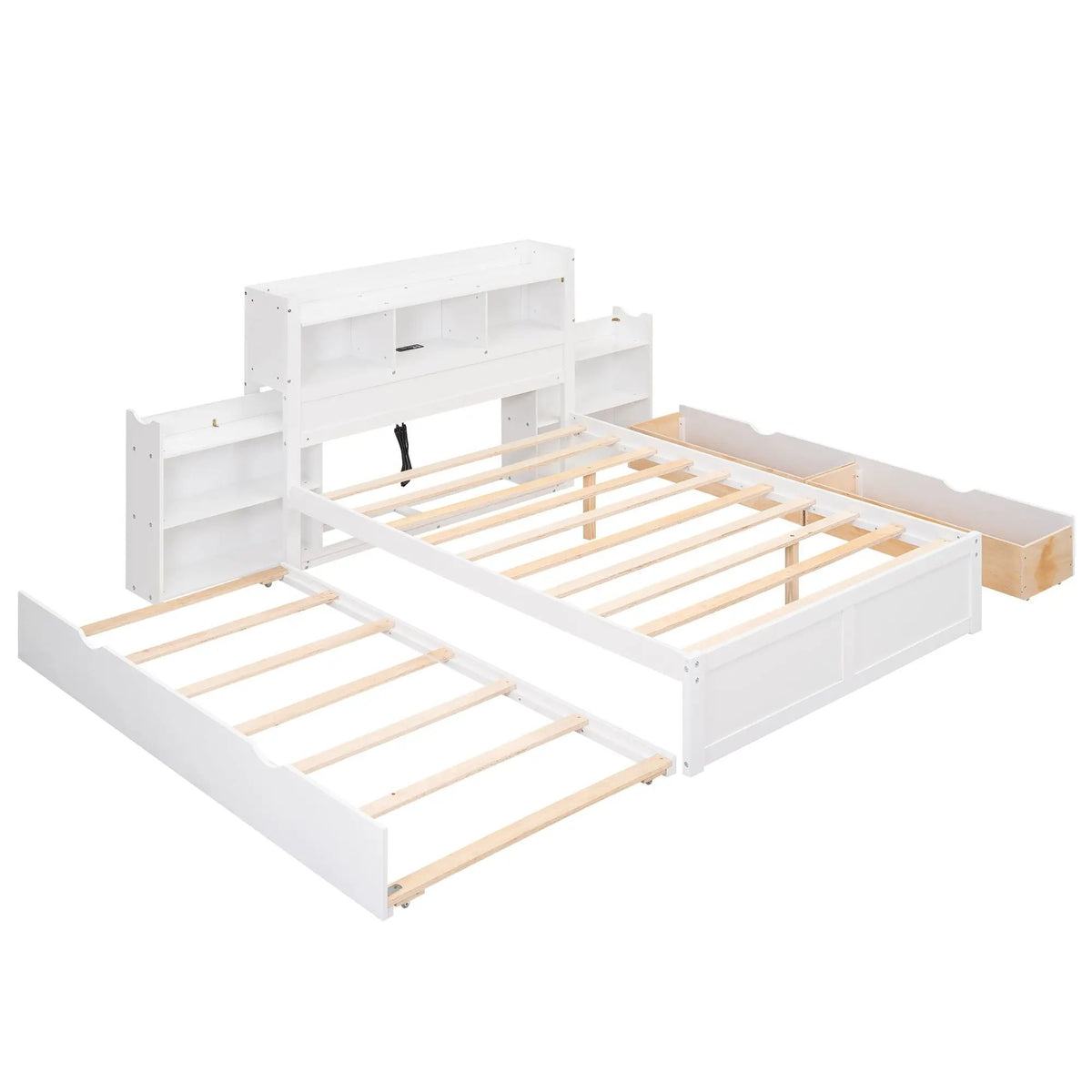 Storage Platform Bed | Solid Pine Wood | Trundle Base | 2 Drawer Storage