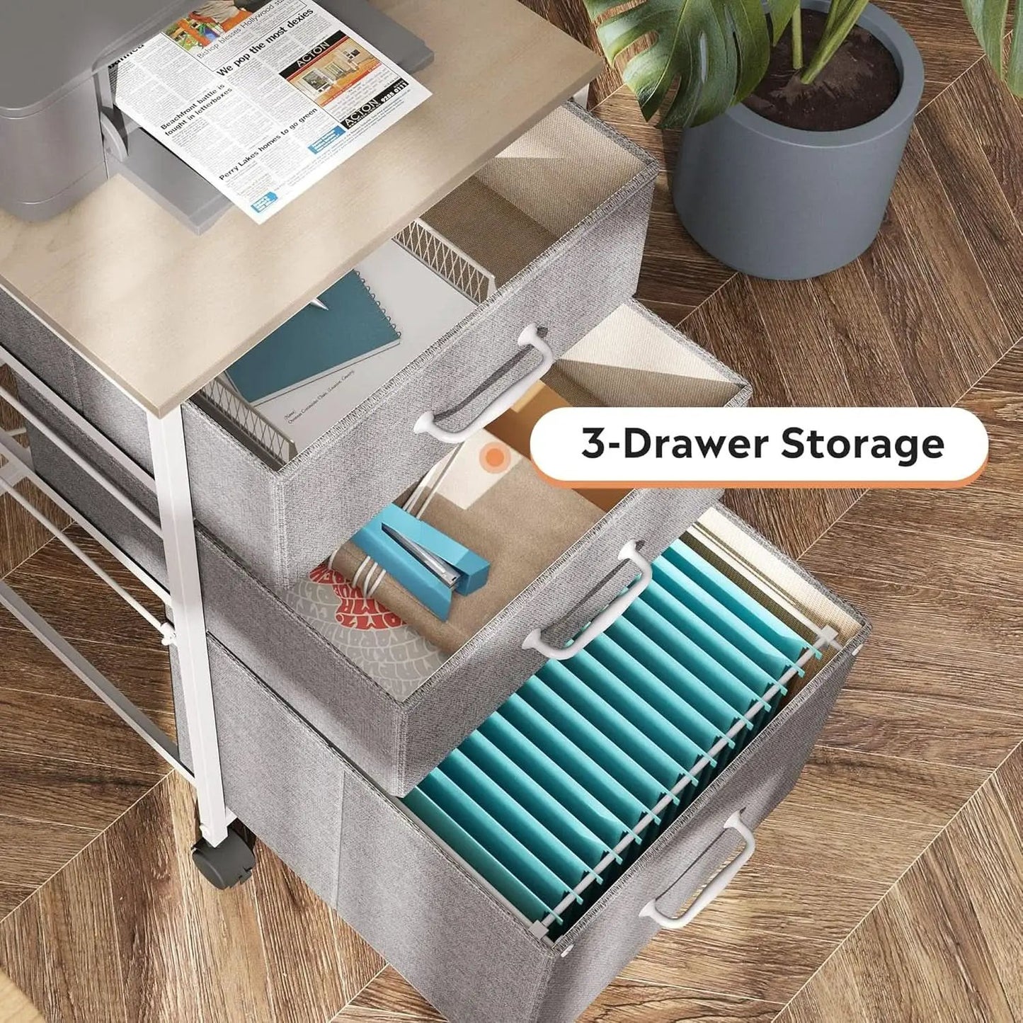 Mobile File Cabinet With 3 Drawers Rolling Printer Stand Light Grey from PriceLows™