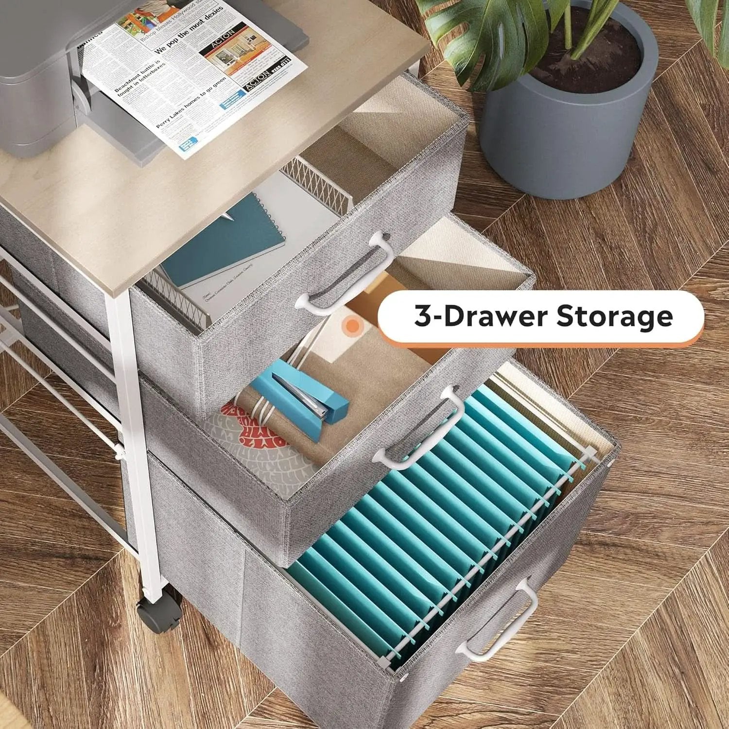 Mobile File Cabinet With 3 Drawers Rolling Printer Stand Light Grey from PriceLows™
