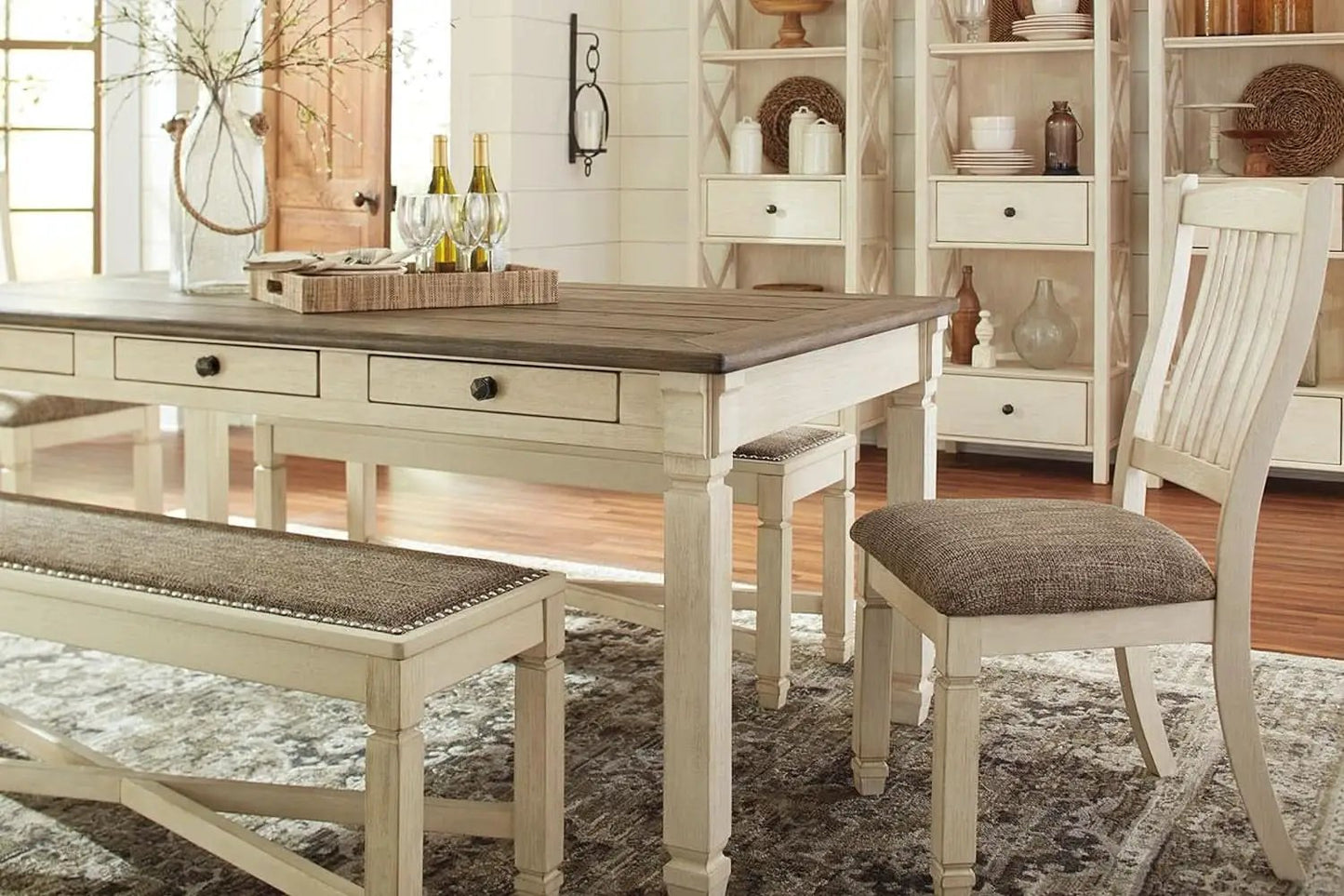 Bolanburg Farmhouse Dining Table Drawers Whitewash Seats 6 from PriceLows™