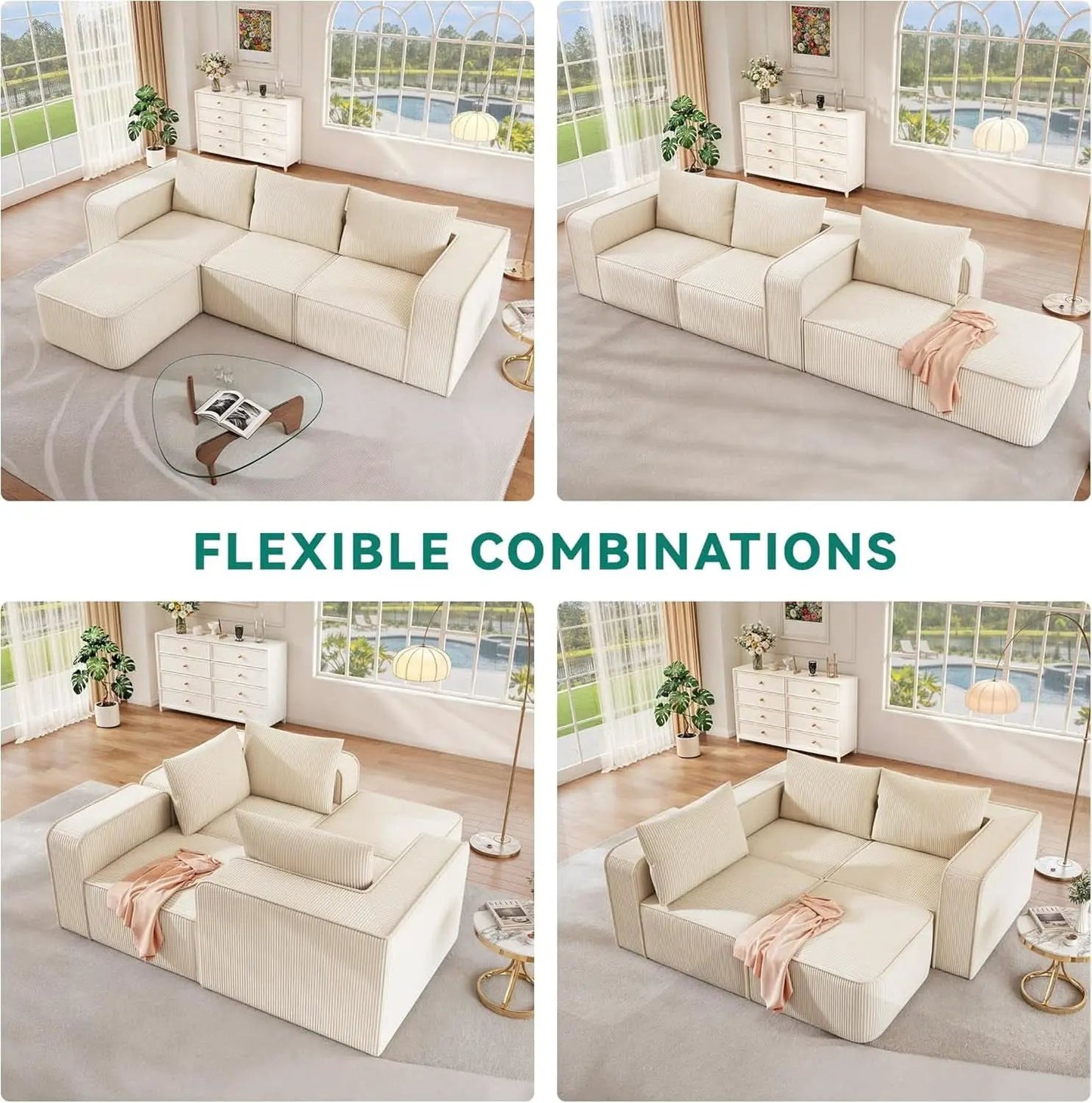 107 Inch Cloud Modular Sofa with Deep Seats Comfort from PriceLows™