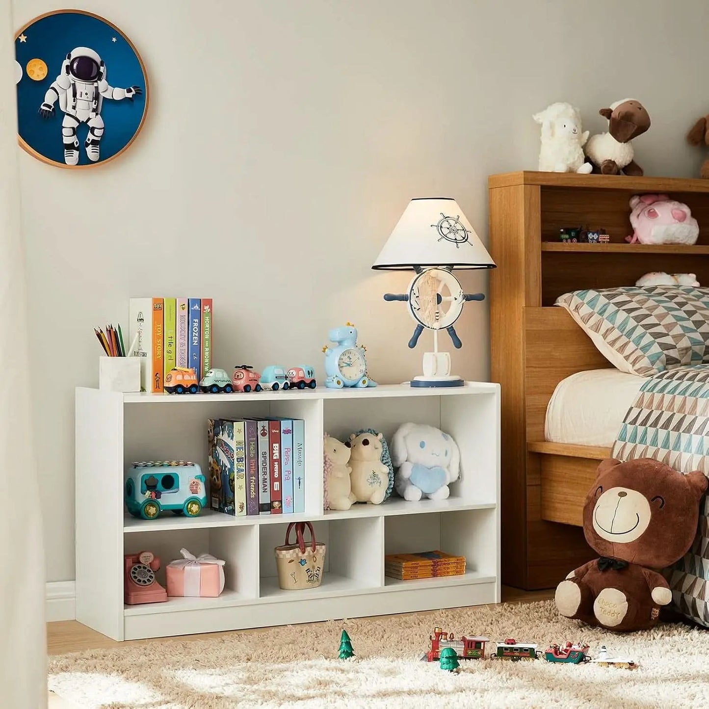 Wooden Toy Organizer and Bookshelf 5 Section Kid Storage from PriceLows™