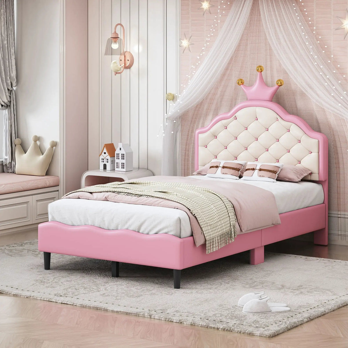 Crown Princess Bed | Tufted Headboard | Fantasy Crown Design | Sturdy Plywood Frame
