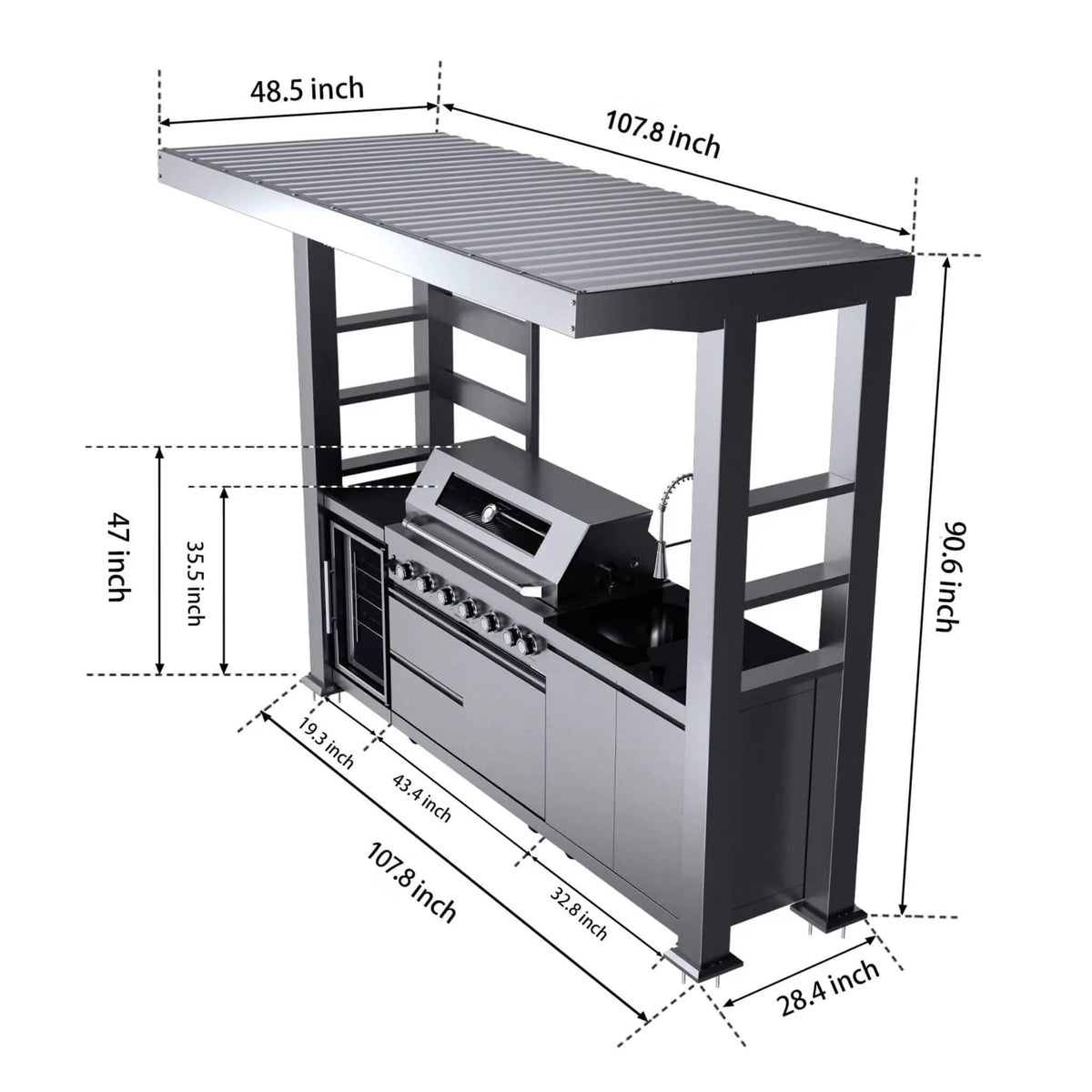 Blaze 108 Inch 6 Burner 85K BTU Deluxe Stainless Steel Liquid Propane Outdoor | 108 Inch | 6-Burner | Outdoor Kitchen Island