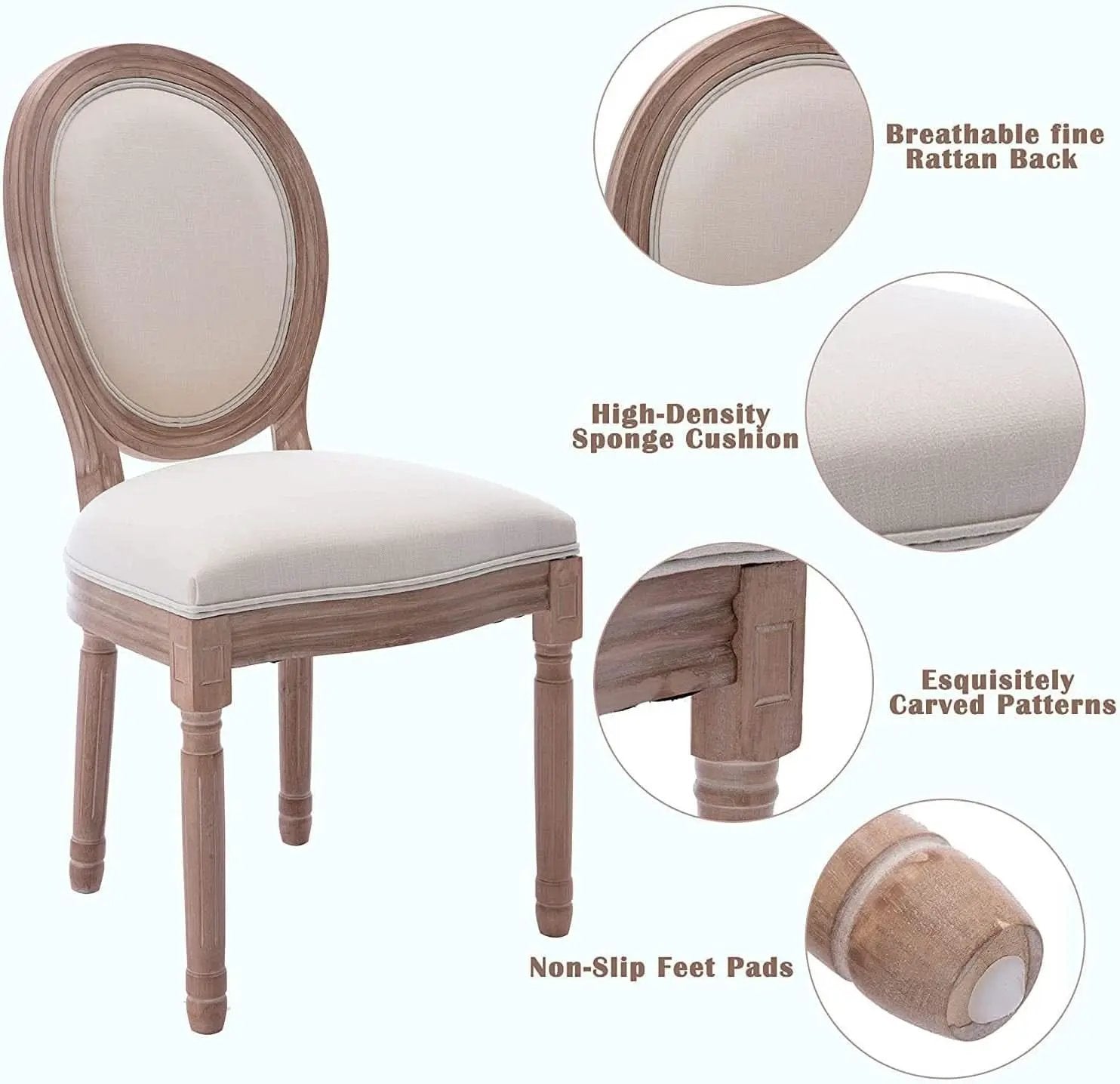 French Country Dining Chairs Set Of 4 With Linen Upholstery And Solid Wood Legs from PriceLows™