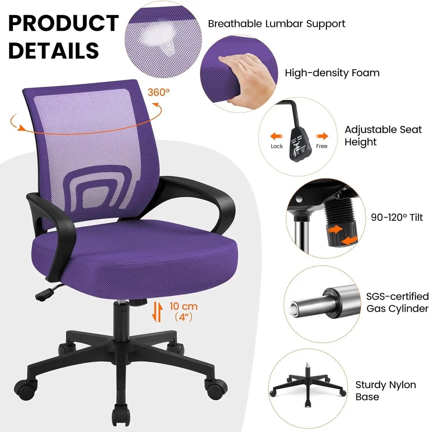 Ergonomic Purple Mesh Office Chair With Lumbar Support from PriceLows™