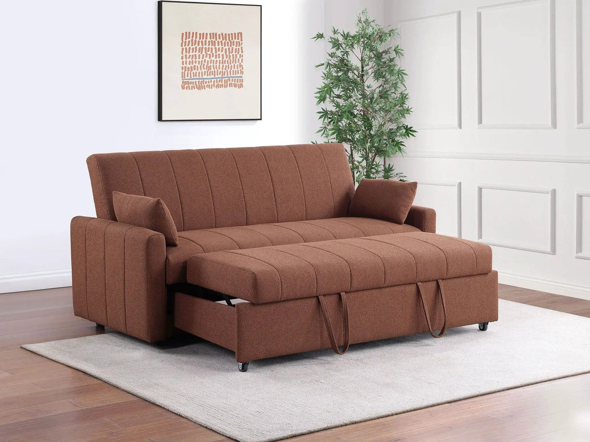 Portland Boucle Upholstered Sleeper Sofa Bed Copper Sleeper Loveseat | 59.75 x 34 x 36.5 in | Boucle & Copper | Bedroom