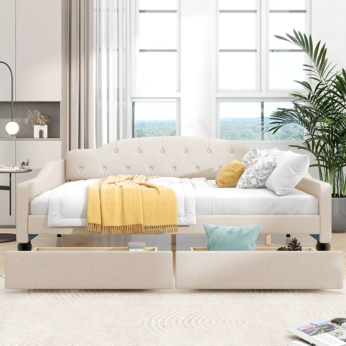 Upholstered Tufted Daybed | Full Size | Solid Wood Frame