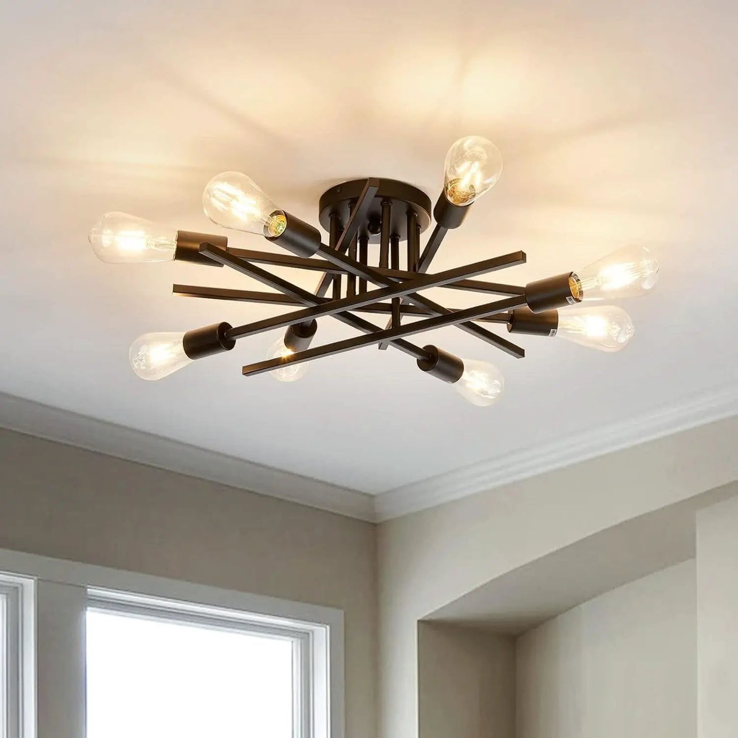 8 Light Matte Black Sputnik Chandelier Semi Flush Mount from PriceLows™