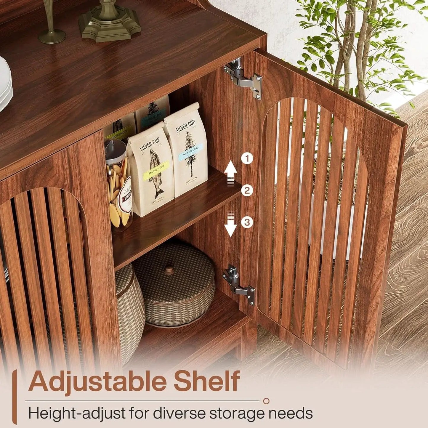 57 Inch Farmhouse Sideboard Cabinet With Adjustable Shelves from PriceLows™