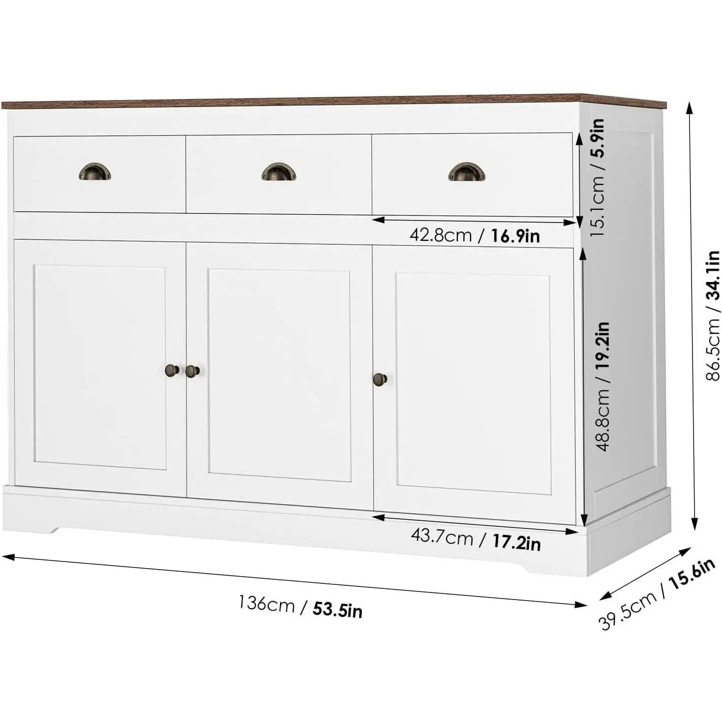 Farmhouse Buffet Cabinet With Adjustable Shelves 53 Inch Length from PriceLows™