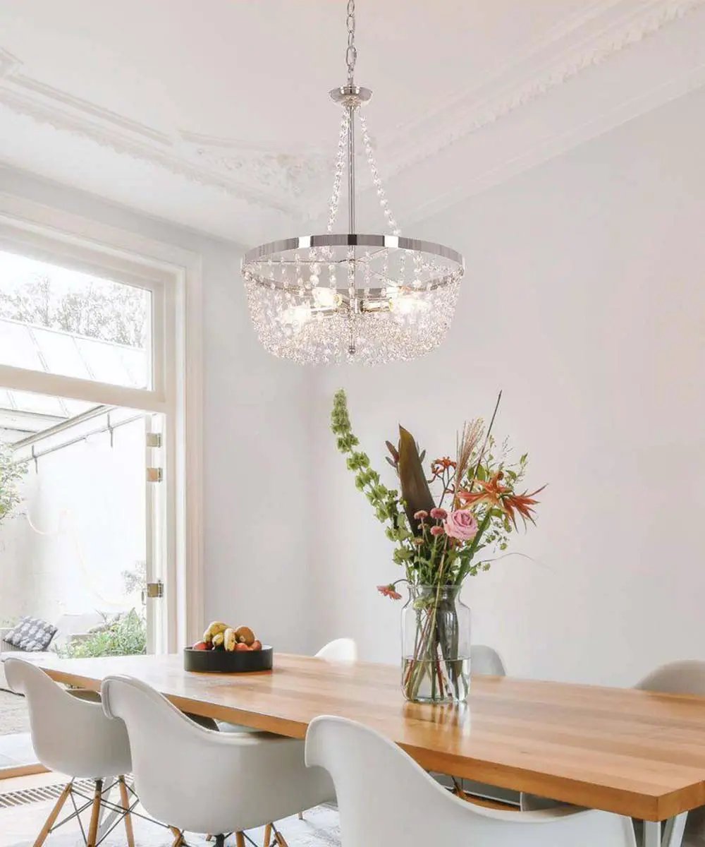 Crystal Pendant Light | 16 Inch Width | 4 Lights | Polished Nickel