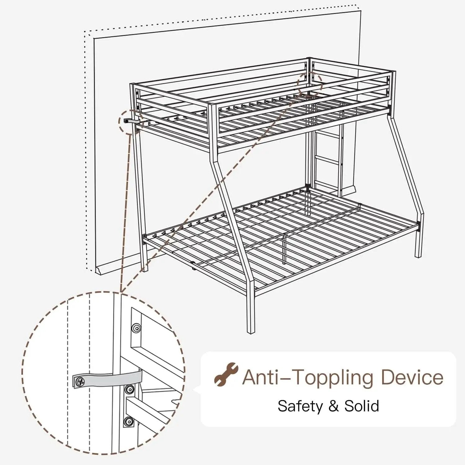 Metal Loft Bunk Bed Twin Over Full Size With Guardrail And Ladder Cream White from PriceLows™