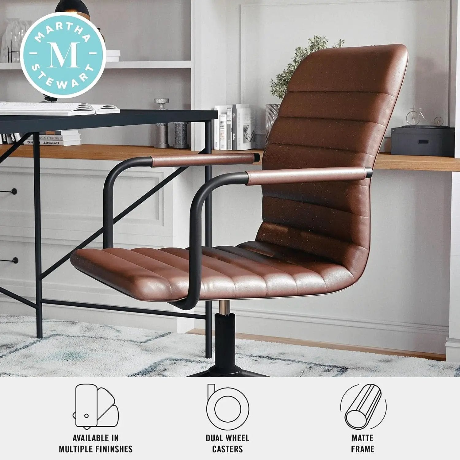 Saddle Brown Faux Leather Swivel Task Chair With Armrests from PriceLows™