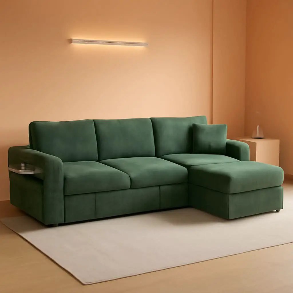 Luxurious Corduroy Green 83-Inch Sleeper Sectional Sofa from PriceLows™