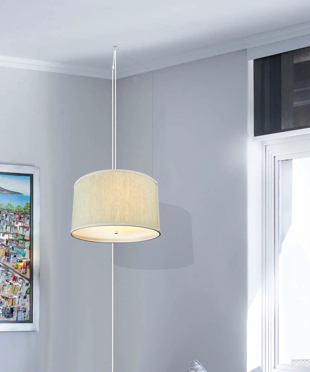 Swag Plug In Pendant | 16 Inch Wide | 2 Light | Textured Oatmeal Diffuser